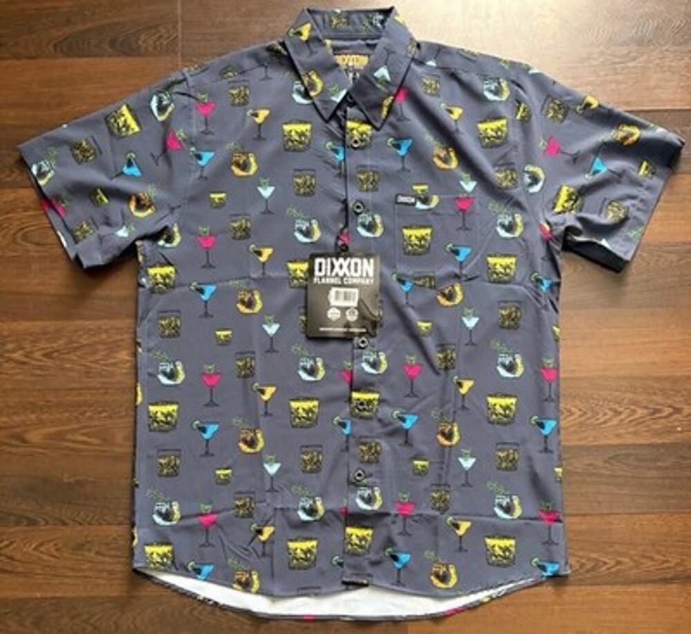 Dixxon Flannel Happy Hour Party Shirt Men Sz L Gray Cocktail